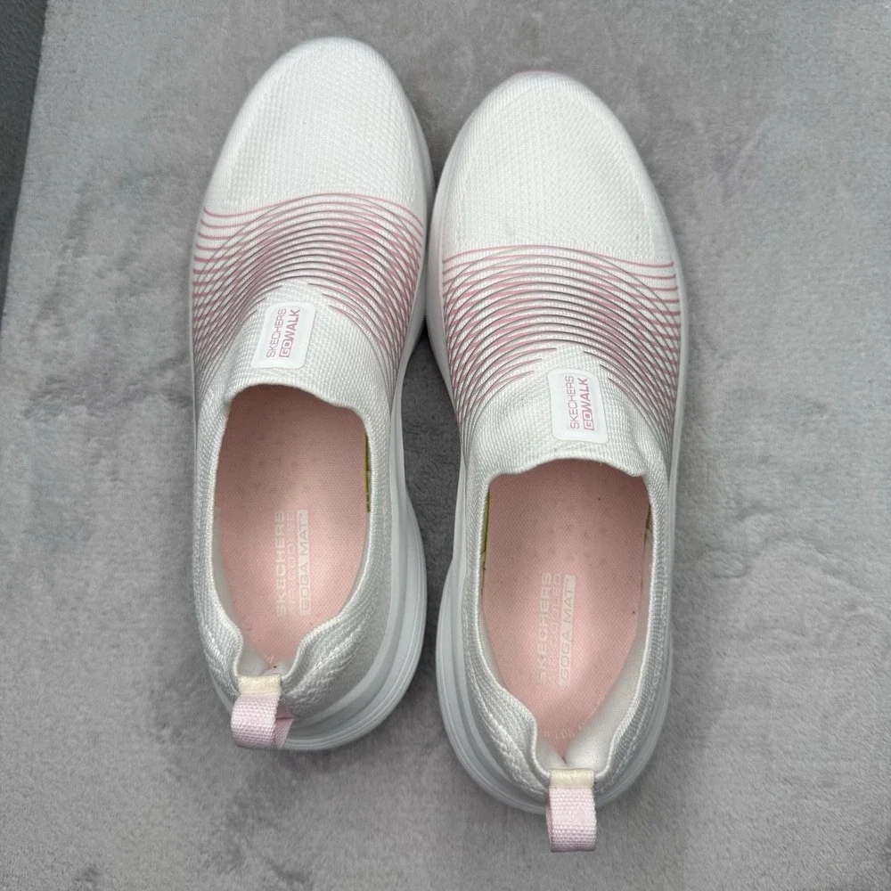 Skechers GO WALK Max Walker Sally Slip-On Shoes White Pink Women's Size 7.5
